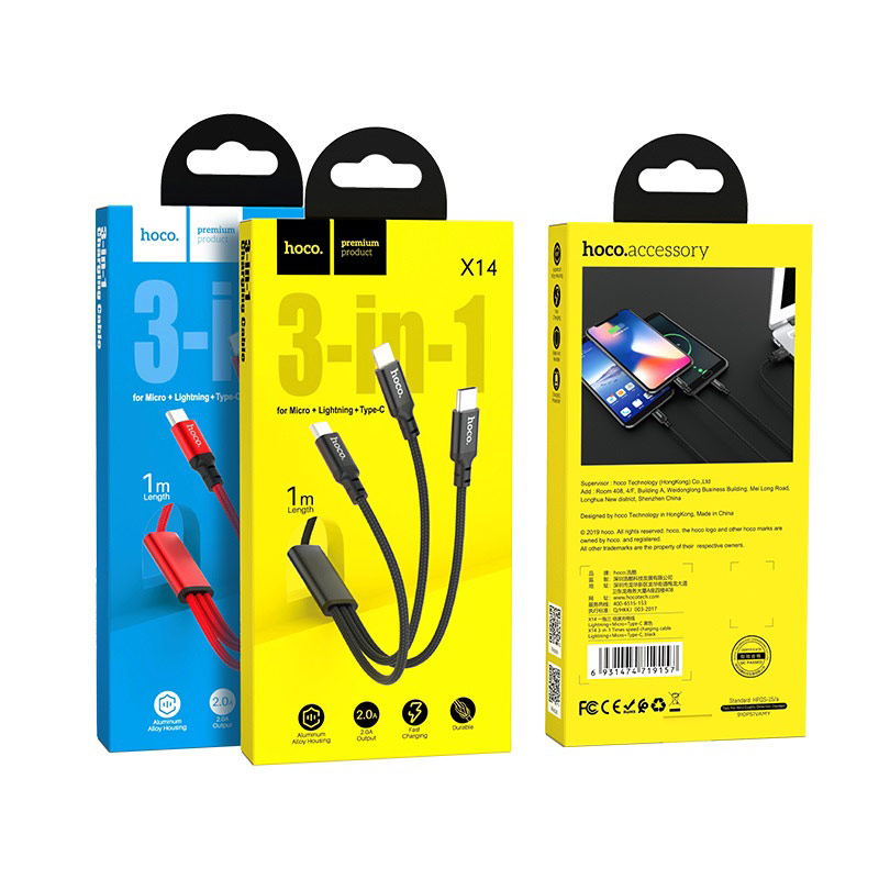 Cáp sạc 3 đầu HOCO X14