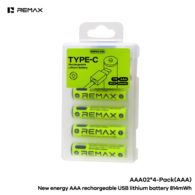 Pin sạc Lithium Remax AAA (3A) 814mWh cổng Type-c Hộp 4 sạc lại được