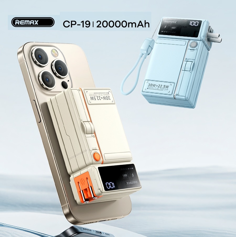 Sạc dự phòng Remax CP-19 20.000 30w Kiêm cốc sạc, Hít từ không dây