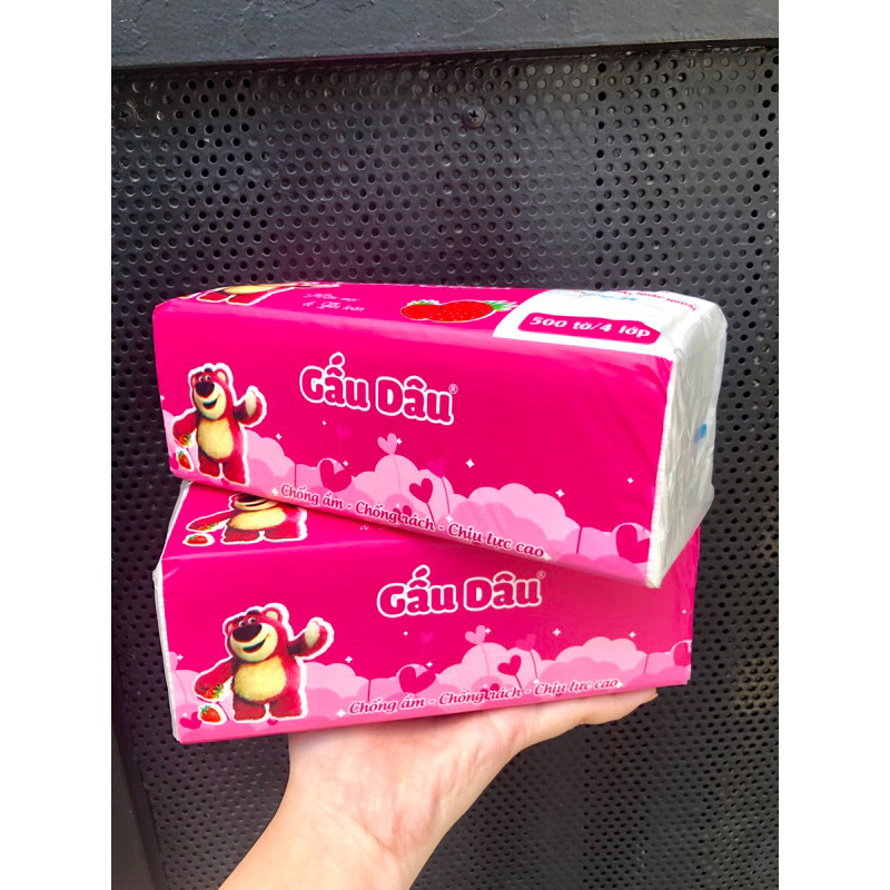 Khăn Giấy Khô Gấu Dâu (Gói 500 Tờ X 4 Lớp)