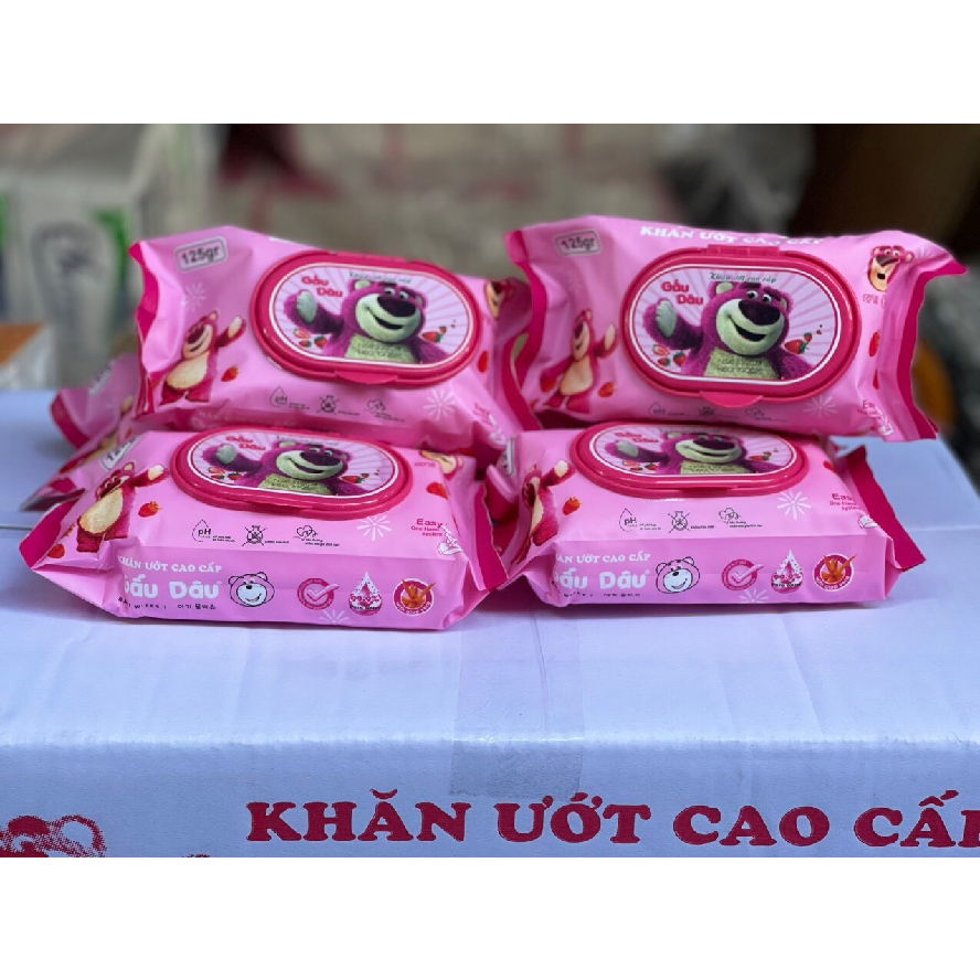 Khăn Giấy Ướt Gấu Dâu Trắng Hàng Xịn.Nhỏ 125g 19x16cm