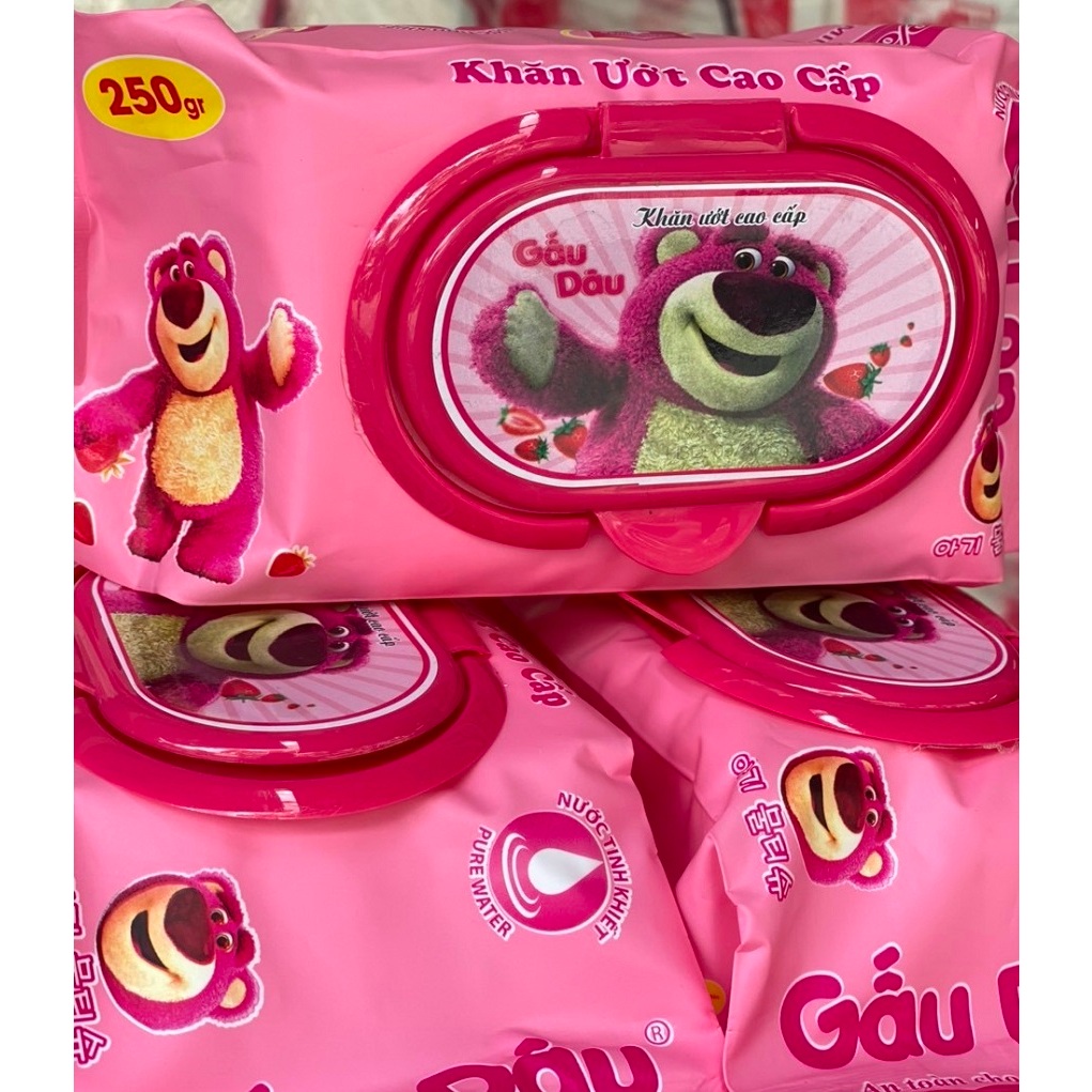 Khăn Giấy Ướt Gấu Dâu Trắng Hàng Xịn. Lớn 600g 26x18cm