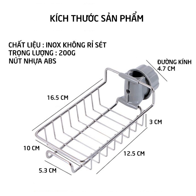 Khay/ Giá treo inox thiết kế gắn vòi nước để đồ tiện lợi.