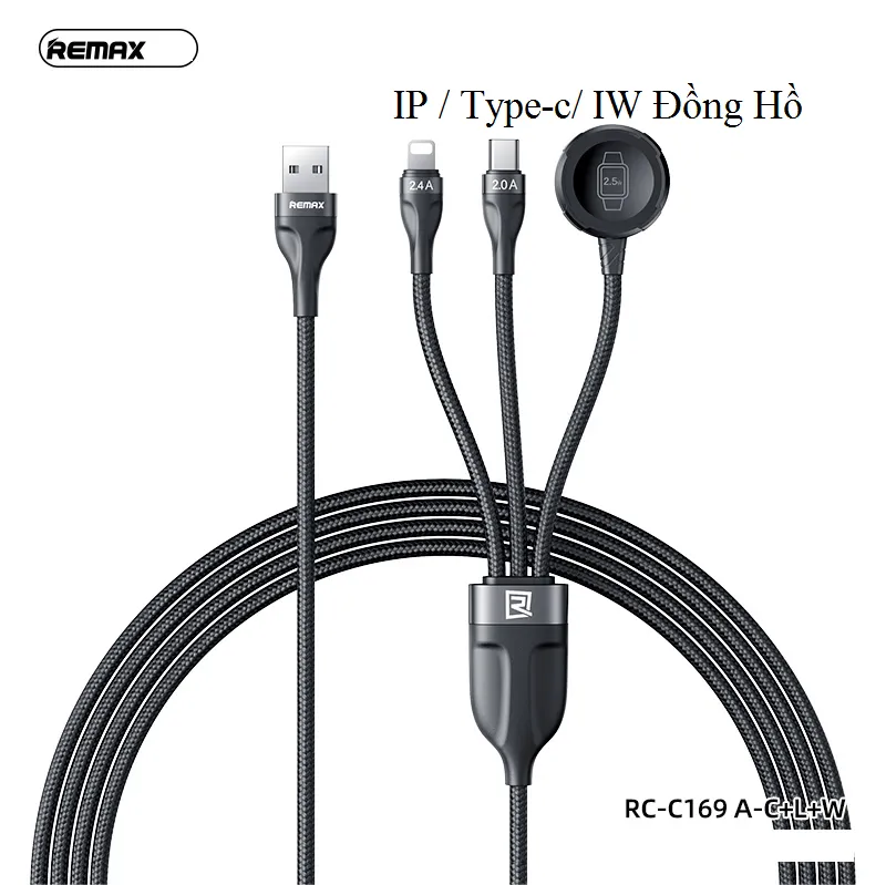 Cáp 3 đầu Remax RC-C169 (IW Đồng Hồ/ TypeC/ Lighting)