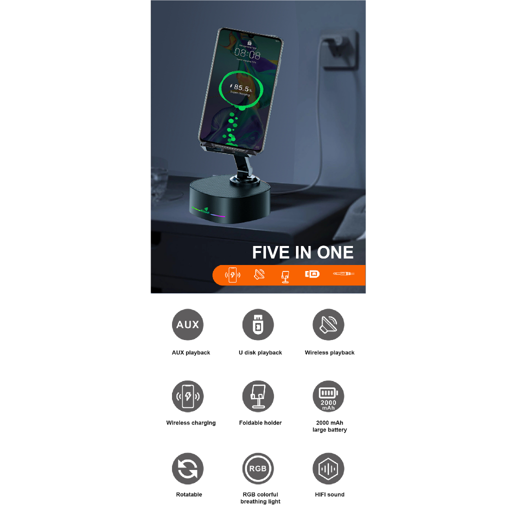 Loa Bluetooth kiêm sạc không dây 5in1 Kisonli M-5