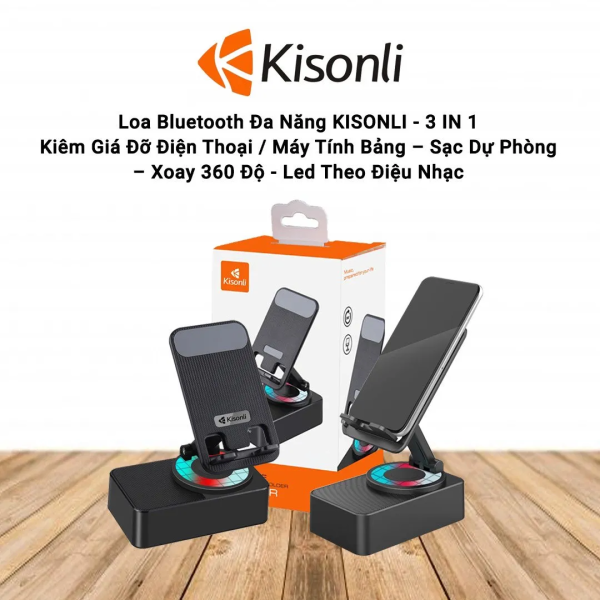 Loa Bluetooth Kisonli M1 3in1 (Kiêm Giá Đỡ – Xoay 360 Độ – Led Theo Điệu Nhạc)