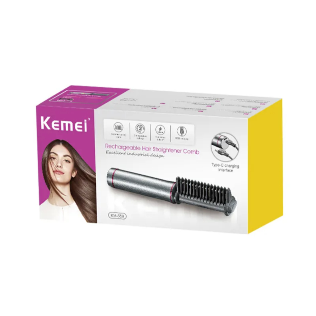 Lược Điện Chải Thẳng Tóc Ion Âm Kemei KM-559 Nóng Nhanh Bỏ Túi Gọn Nhẹ
