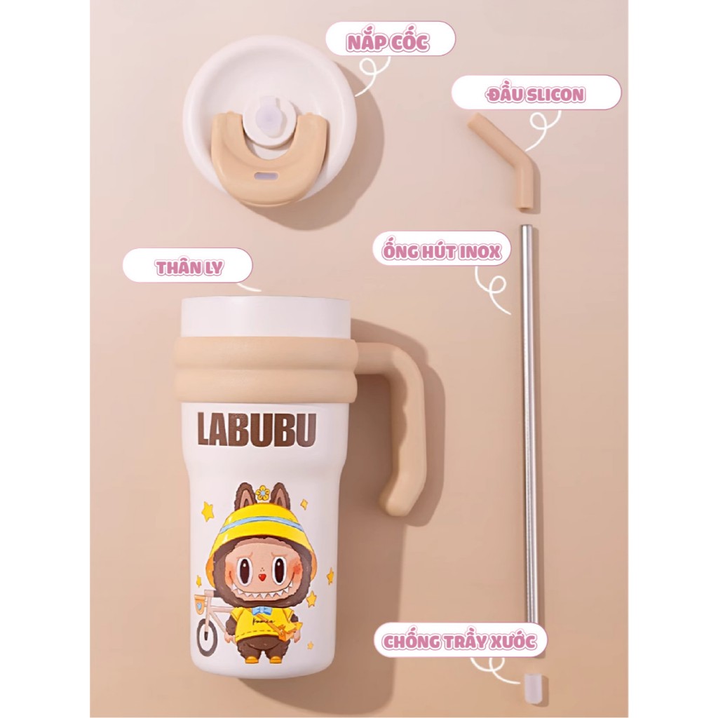 Ly nước giữ nhiệt Labubu có quai cầm 700ml