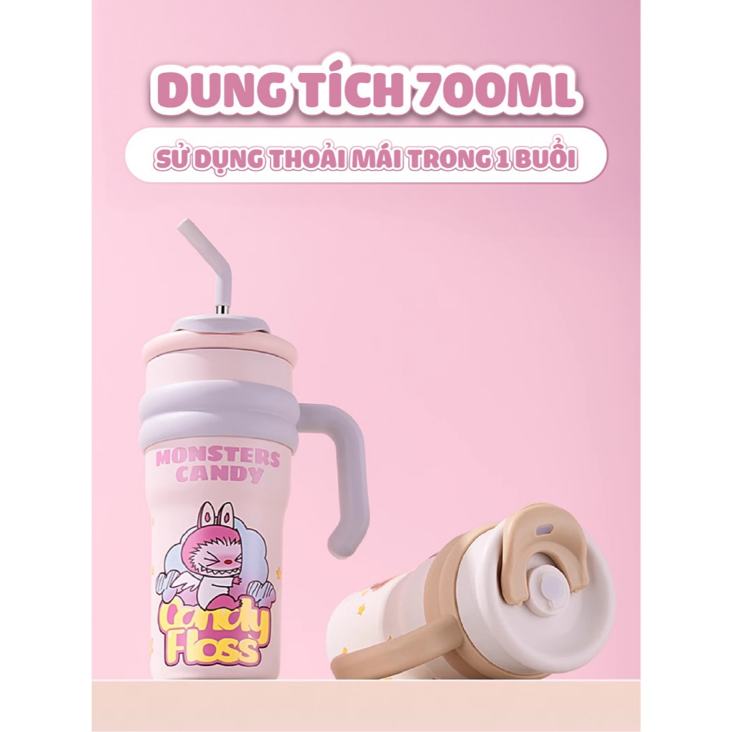 Ly nước giữ nhiệt Labubu có quai cầm 700ml