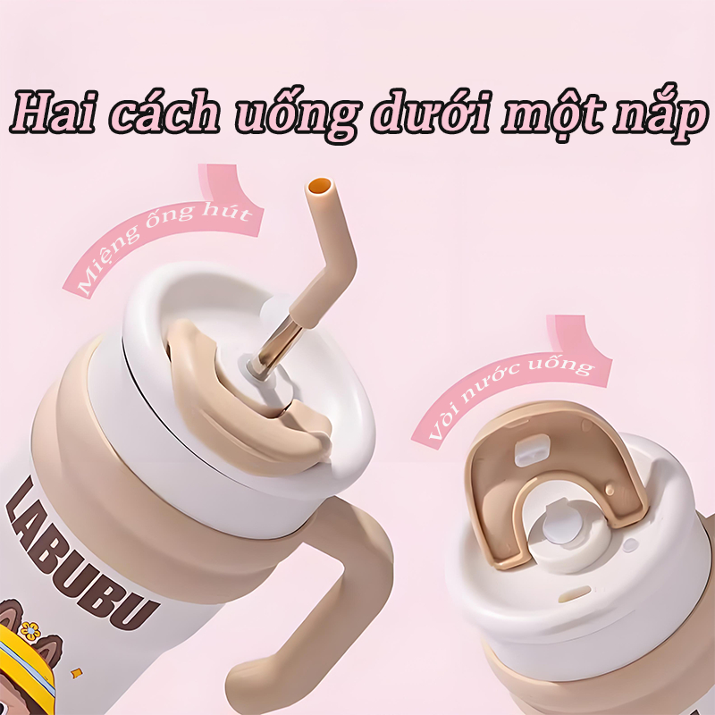 Ly nước giữ nhiệt Labubu có quai cầm 700ml