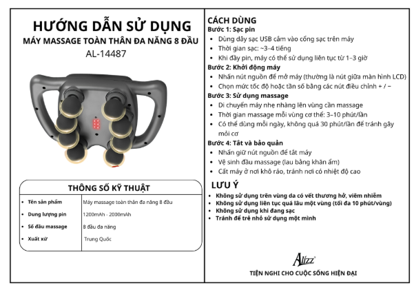 Máy massage cầm tay toàn thân 8 đầu ALIZZ AL-14487