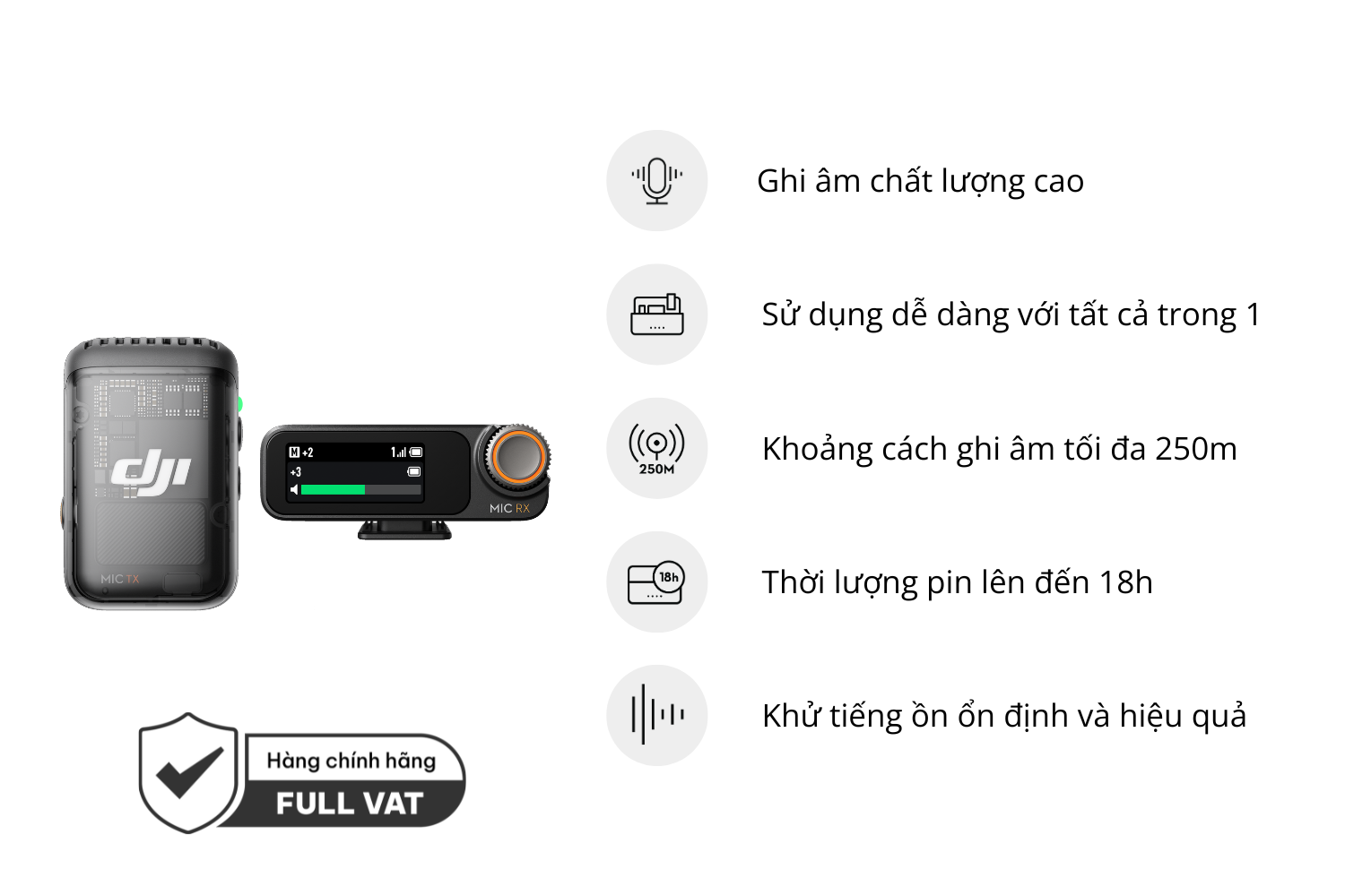 Micro thu âm DJI Mic 2 (1 TX + 1 RX) 1 mic + 1 thu + phụ kiện