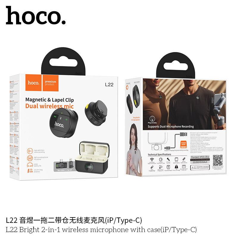 Mic thu âm 2in1 Hoco L22 (ip/TypeC)