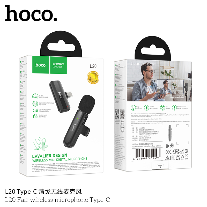 Mic thu âm Hoco L20 đầu typeC