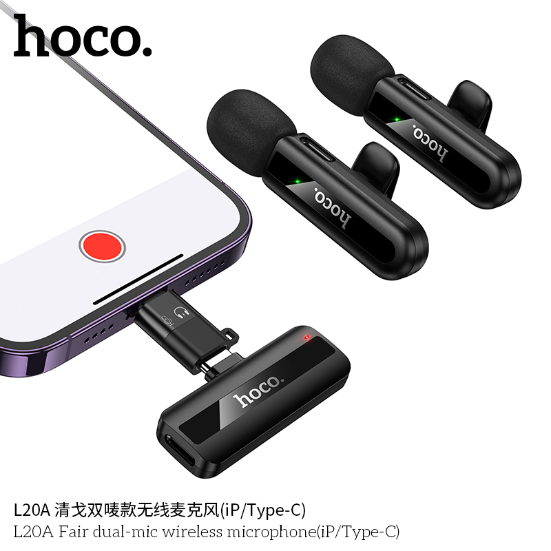 Mic thu âm Hoco L20A 2 đầu typeC/lighting IP