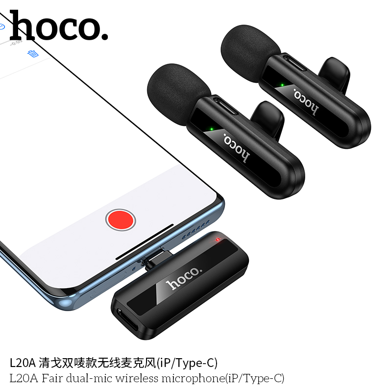 Mic thu âm Hoco L20A 2 đầu typeC/lighting IP