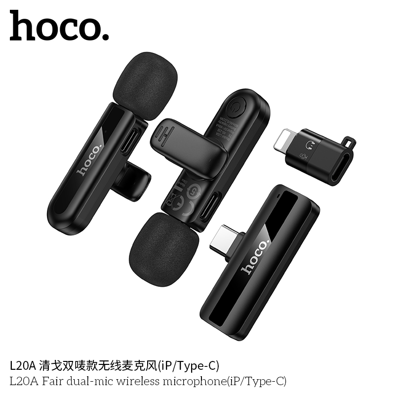Mic thu âm Hoco L20A 2 đầu typeC/lighting IP