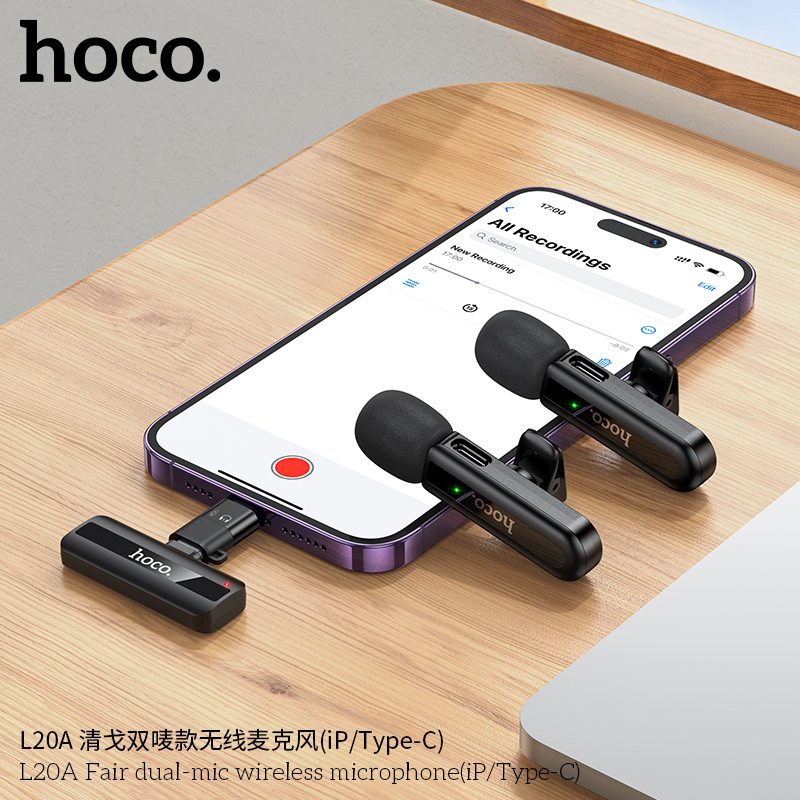 Mic thu âm Hoco L20A 2 đầu typeC/lighting IP