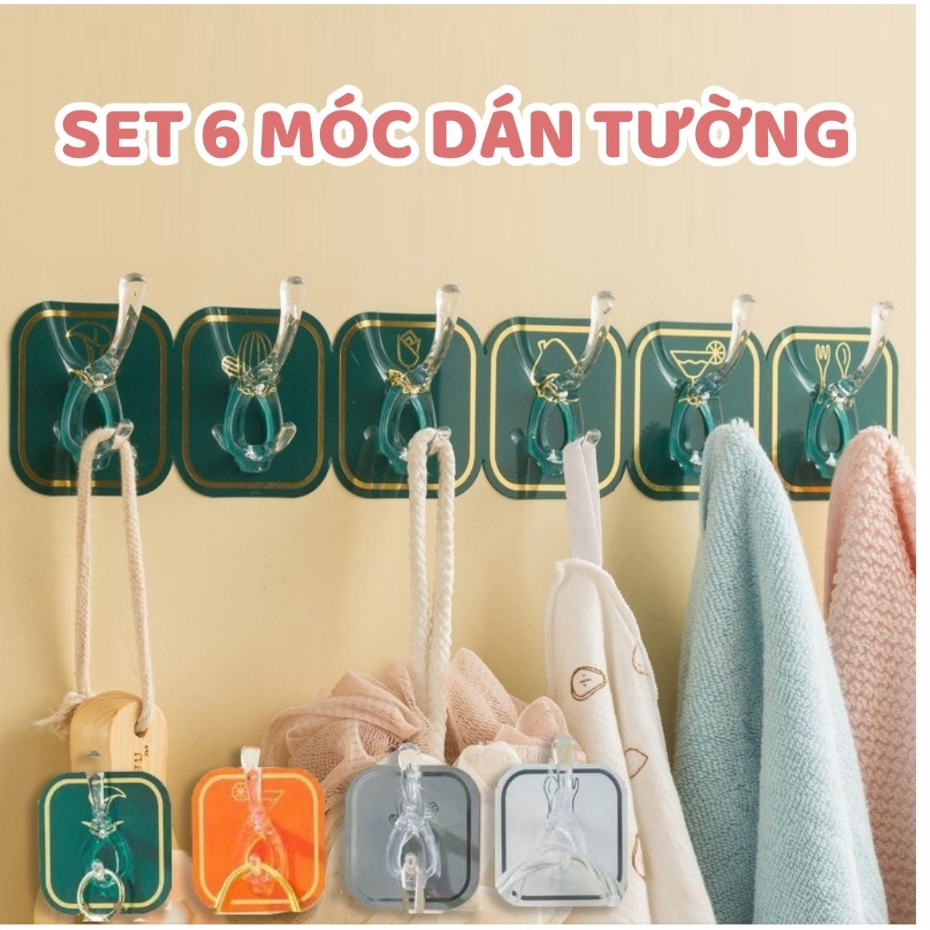 Thanh 6 Móc Dán Tường Siêu Dính Nhiều Màu ngẫu nhiên