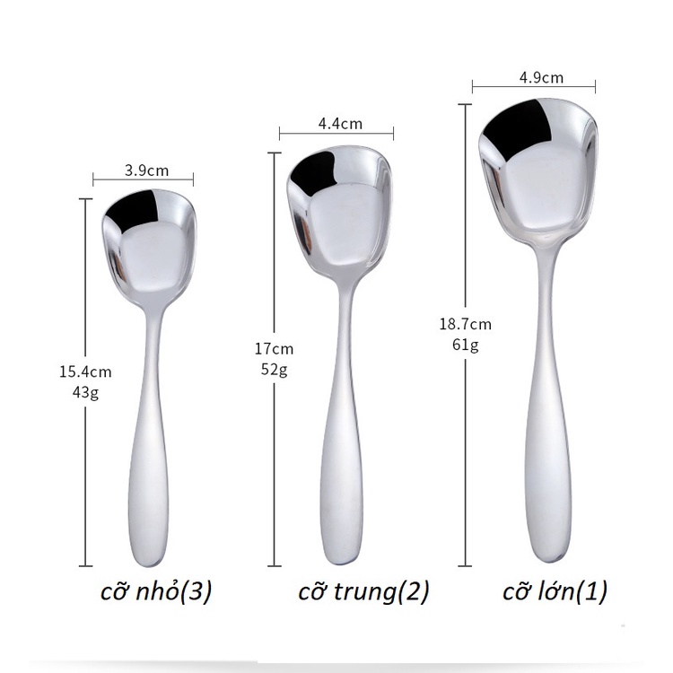 Muỗng ăn Cơm Từ Thép Không Gỉ Vuông 4.4x17cm