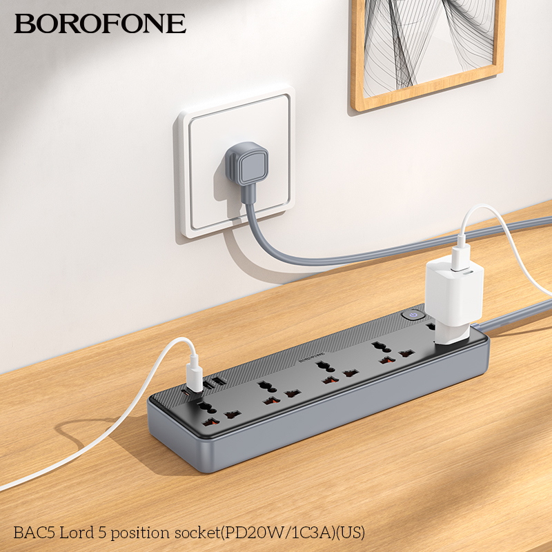 Ổ cắm 5 vị trí Borofone BAC5 (PD20W/1C3A)