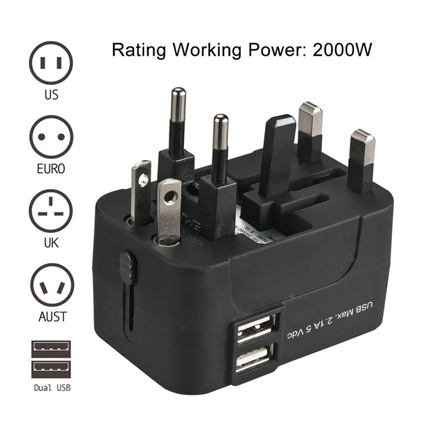 Ổ cắm chuyển đổi CF 071 quốc tế du lịch 2 cổng USB.