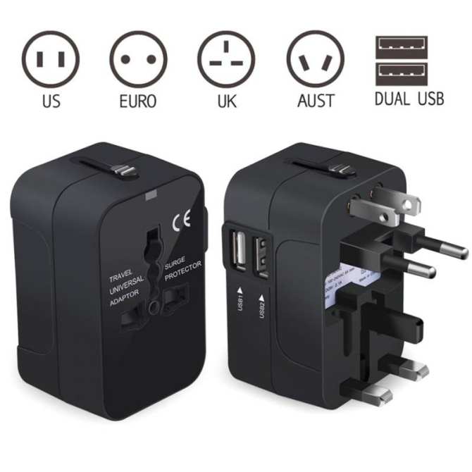 Ổ cắm chuyển đổi CF 071 quốc tế du lịch 2 cổng USB.