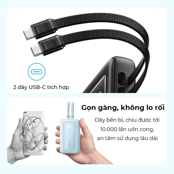 Sạc dự phòng Anker Zolo 1C1A 45W 20000mah (Built-In Dual USB-C Cables) A1681