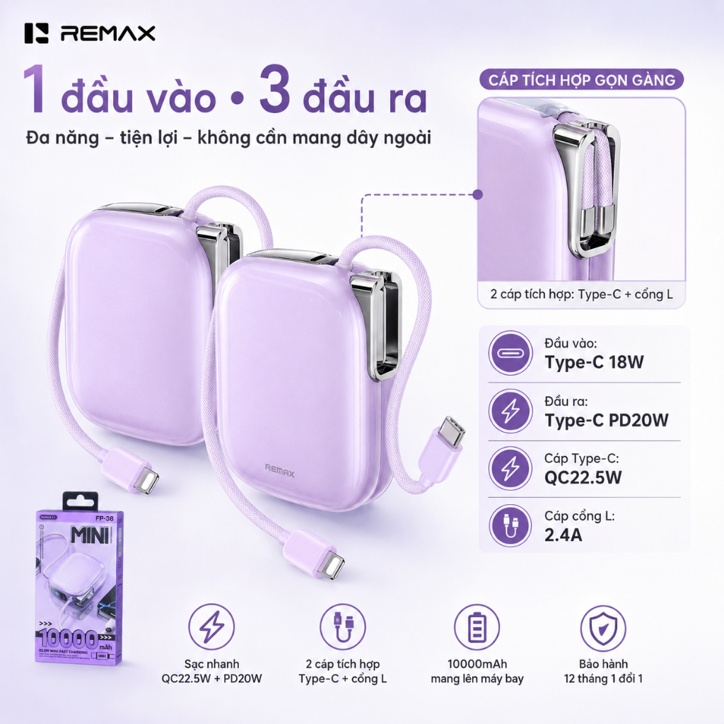 Sạc dự phòng Remax FP-38/MH136 10.000mah Siêu Nhỏ Gọn
