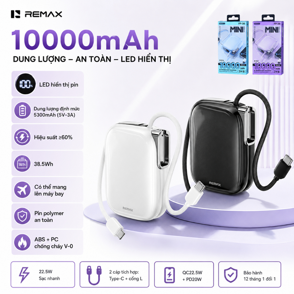 Sạc dự phòng Remax FP-38/MH136 10.000mah Siêu Nhỏ Gọn