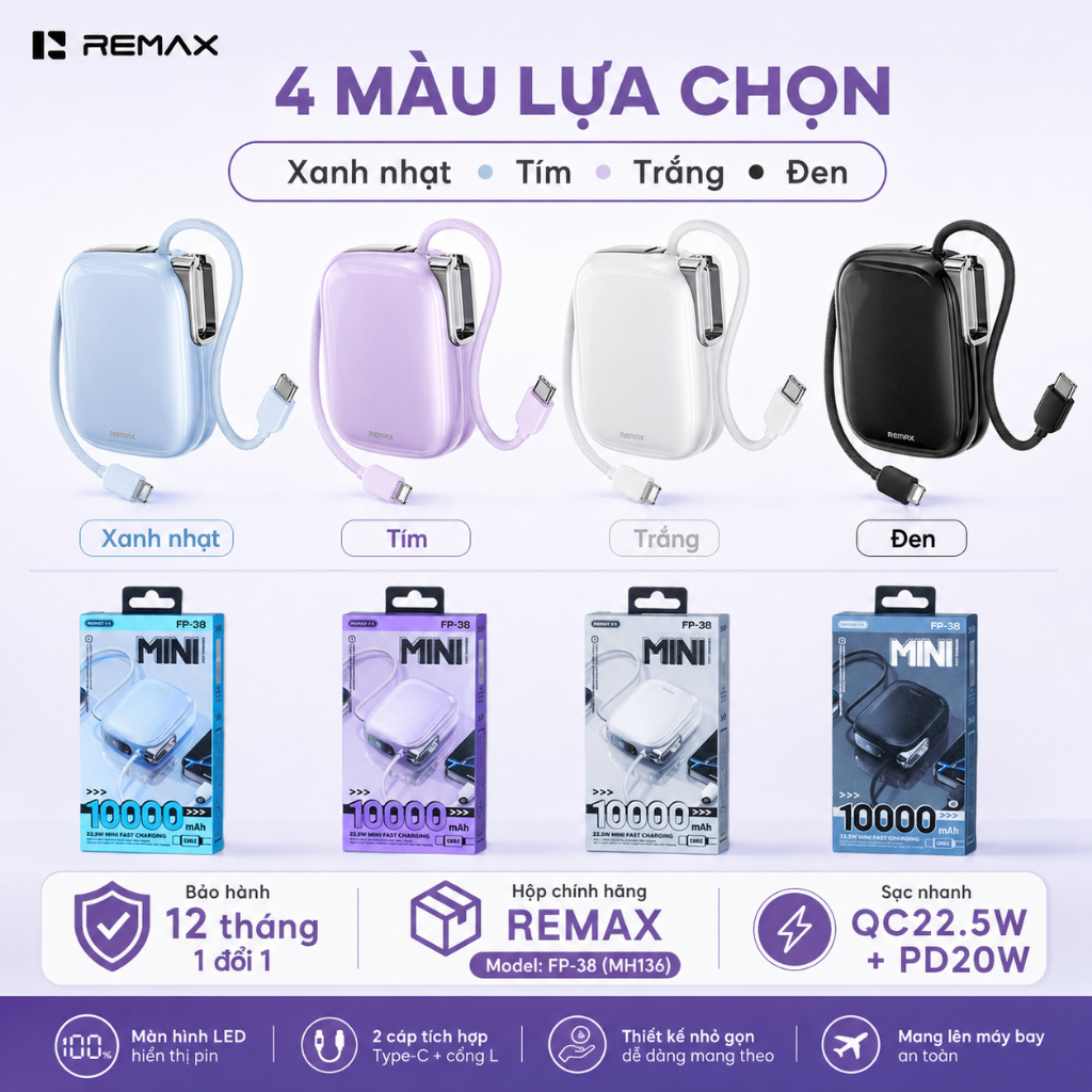Sạc dự phòng Remax FP-38/MH136 10.000mah Siêu Nhỏ Gọn