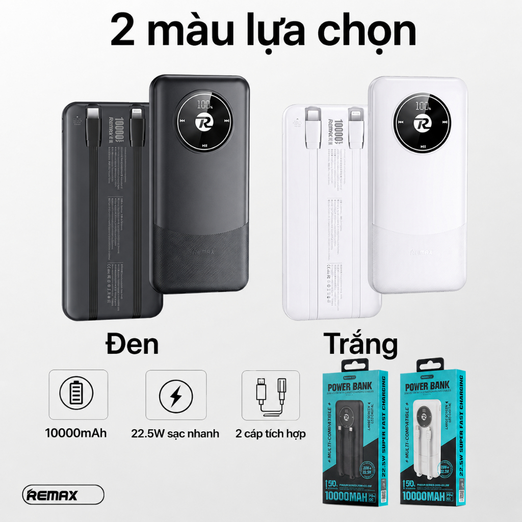 Sạc dự phòng Sạc Nhanh 22.5W Remax RPP-37 10.000mah