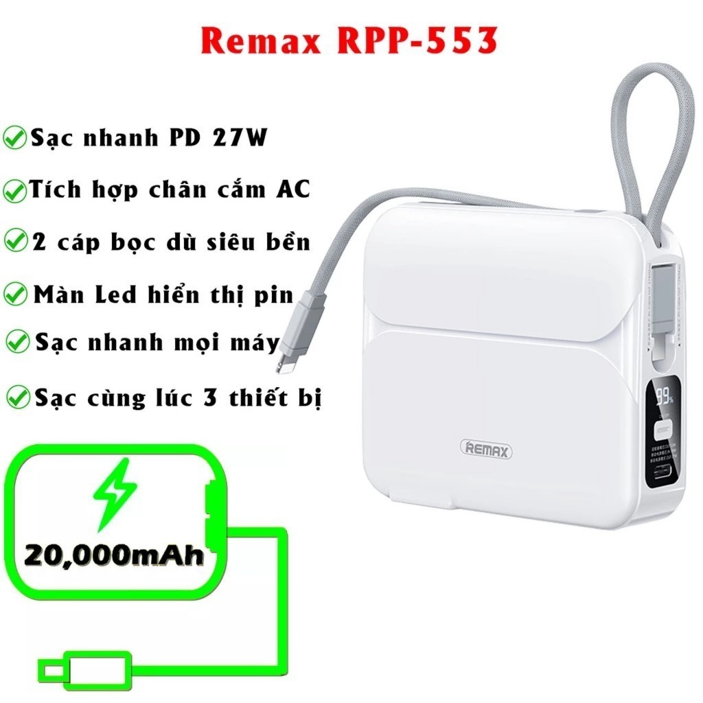 Sạc dự phòng Sạc Nhanh 27W REMAX RPP-553 20.000mah