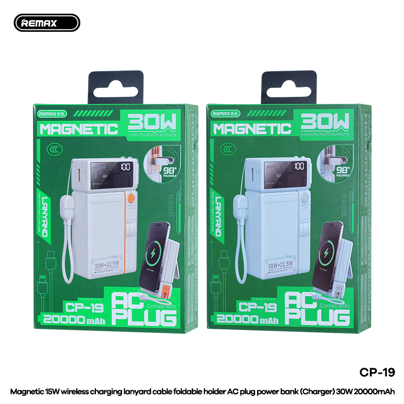 Sạc dự phòng Remax CP-19 20.000 30w Kiêm cốc sạc, Hít từ không dây