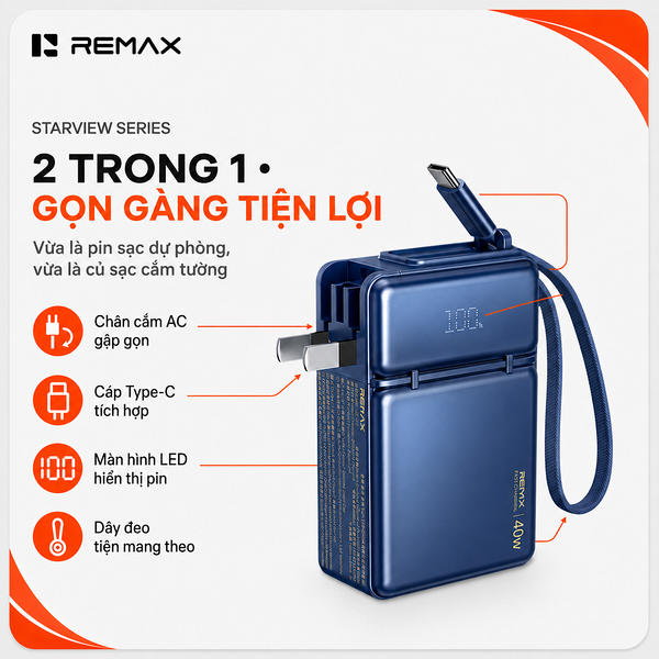 Sạc dự phòng Sạc Nhanh 40W Remax FP-17 10.000mAh