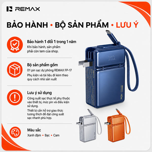 Sạc dự phòng Sạc Nhanh 40W Remax FP-17 10.000mAh