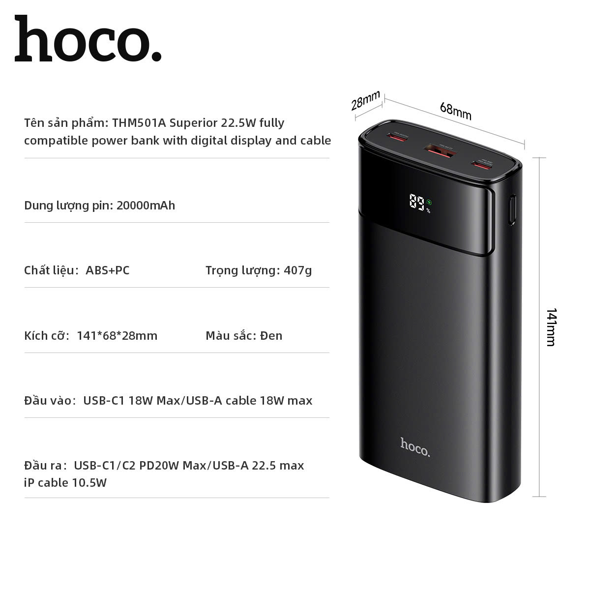 Sạc dự phòng Hoco THM501A 20.000mah