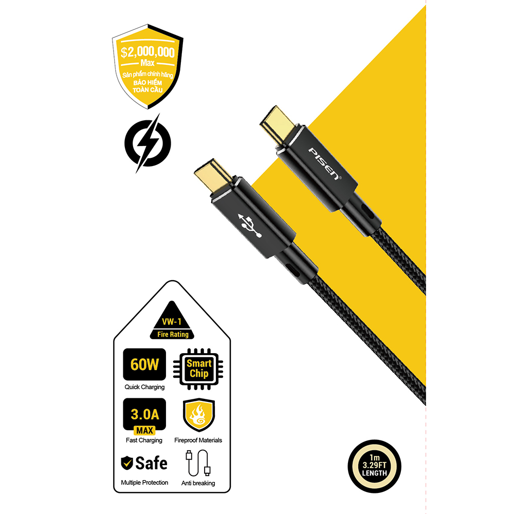 Cáp sạc TypeC-TypeC Pisen CC-PD12 QUICK Platinum