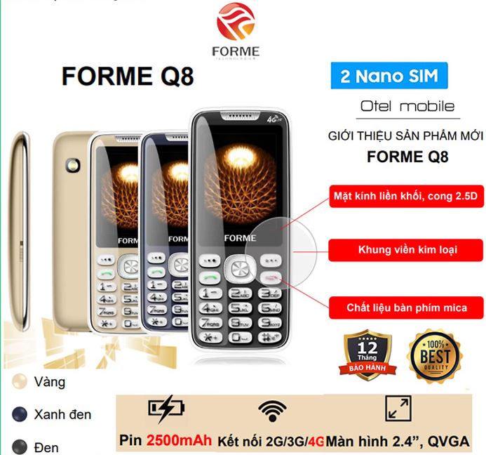 Điện thoại Forme Q8 4G Chính hãng - Sóng 4G chuẩn