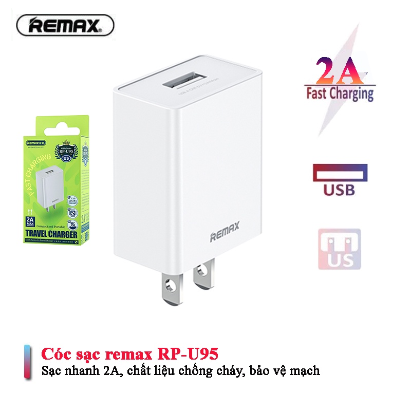 Cốc sạc usb  Remax RP-U95 2A (US)