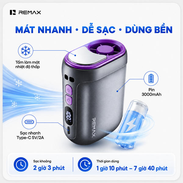 Quạt đeo thắt lưng, kẹp áo Remax RS-GF07.