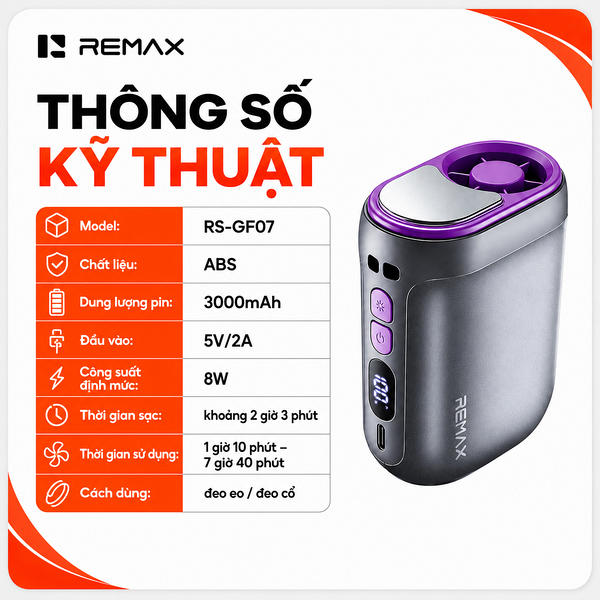 Quạt đeo thắt lưng, kẹp áo Remax RS-GF07.