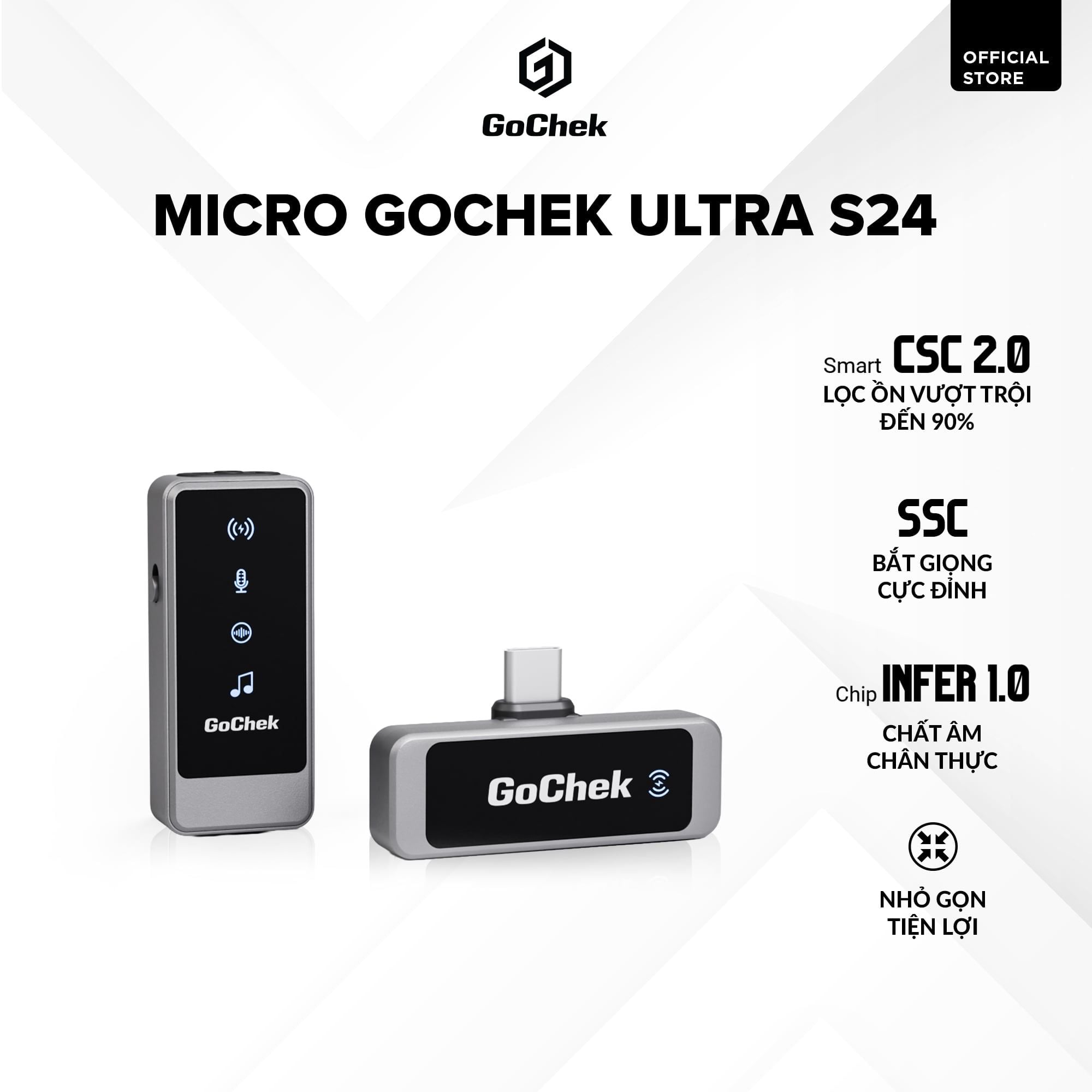 Micro thu âm Gocheck Ultra S24 - S2401, 2 đầu typeC + lighting, 1 Micro Không hộp sạc