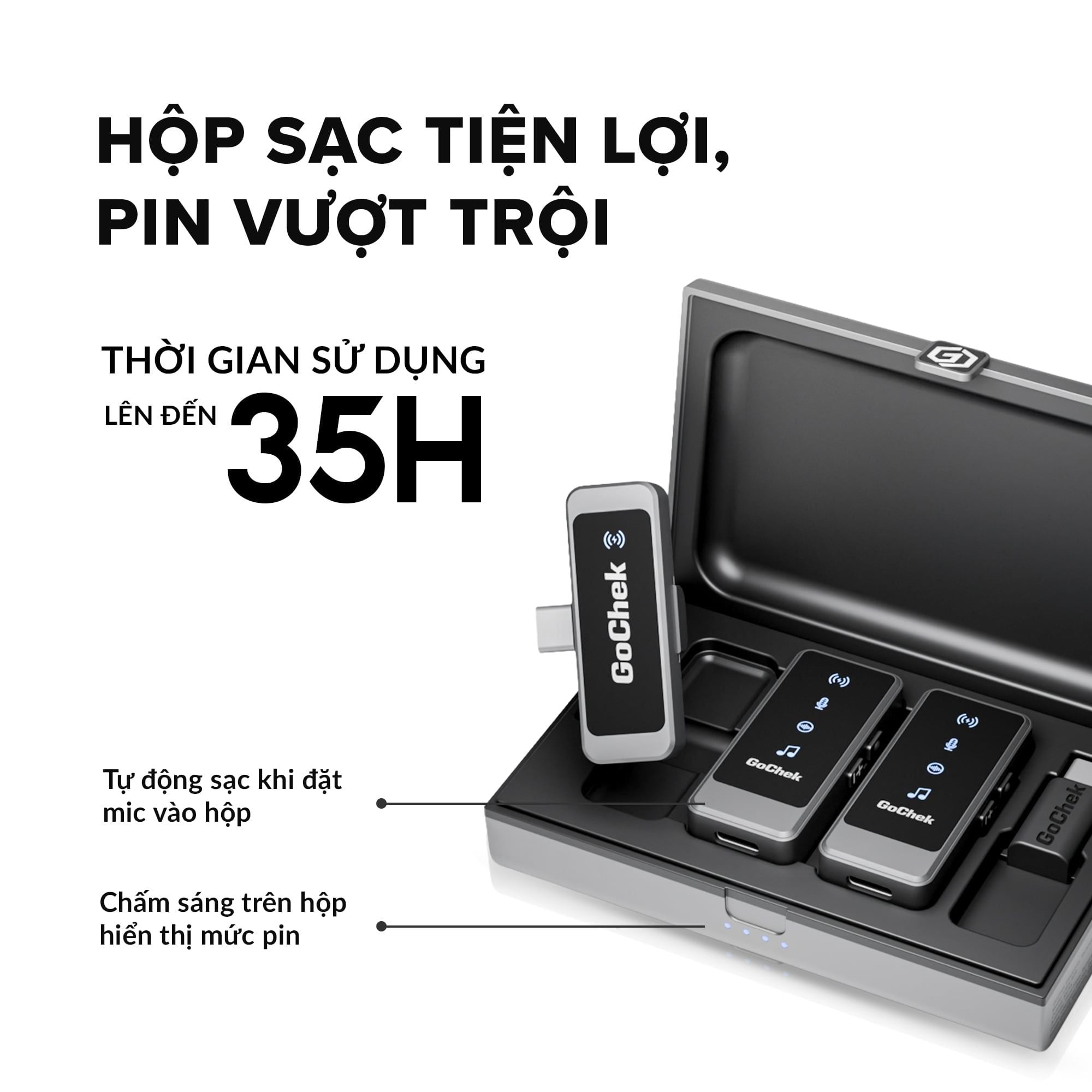 Micro thu âm Gocheck Ultra S24 - S2403, 2 đầu typeC + lighting, 2 Micro + Hộp sạc