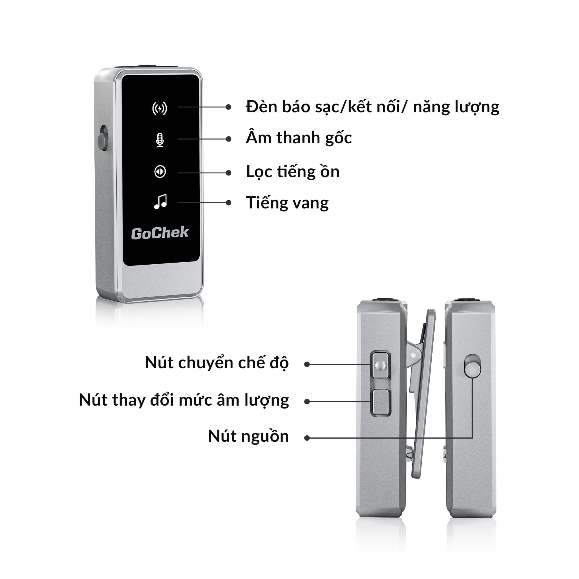 Micro thu âm Gocheck Ultra S24 - S2401, 2 đầu typeC + lighting, 1 Micro Không hộp sạc
