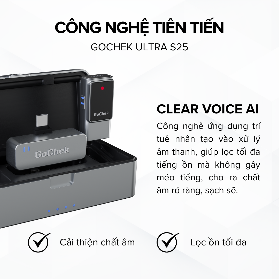 Micro thu âm Gocheck Ultra S25 - S2501, 2 đầu typeC + lighting, 1 micro