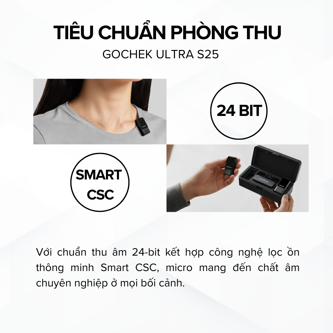 Micro thu âm Gocheck Ultra S25 - S2501, 2 đầu typeC + lighting, 1 micro