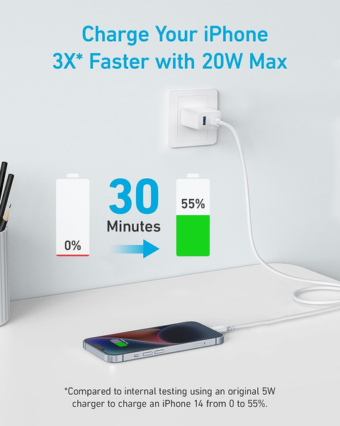 Bộ sạc TypeC-TypeC Anker 312 20W cốc sạc 2 cổng 1C1A B2348 kèm cáp TypeC