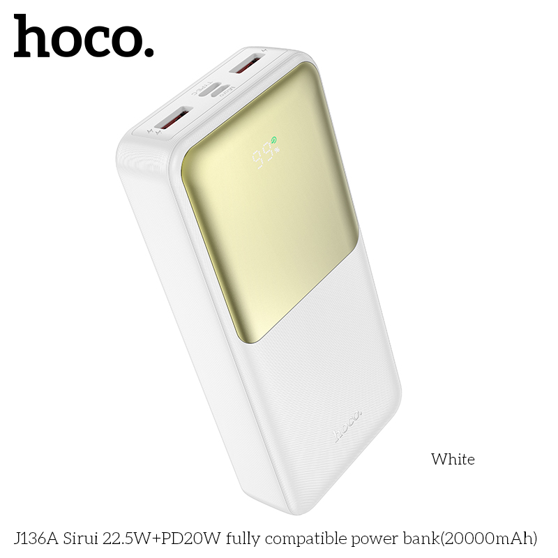 Sạc dự phòng Hoco J136A 20.000mah sạc nhanh 22,5w+ps20w màu inbox