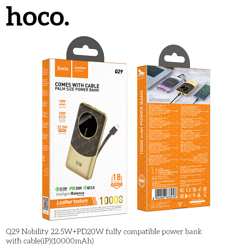 Sạc dự phòng Hoco Q29 22,5W 10.000mah cáp Lighting